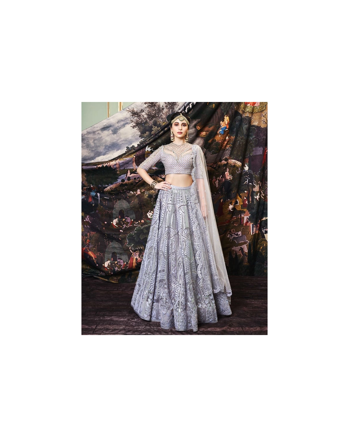 Alicia Light Grey, Tulle Lehenga Set