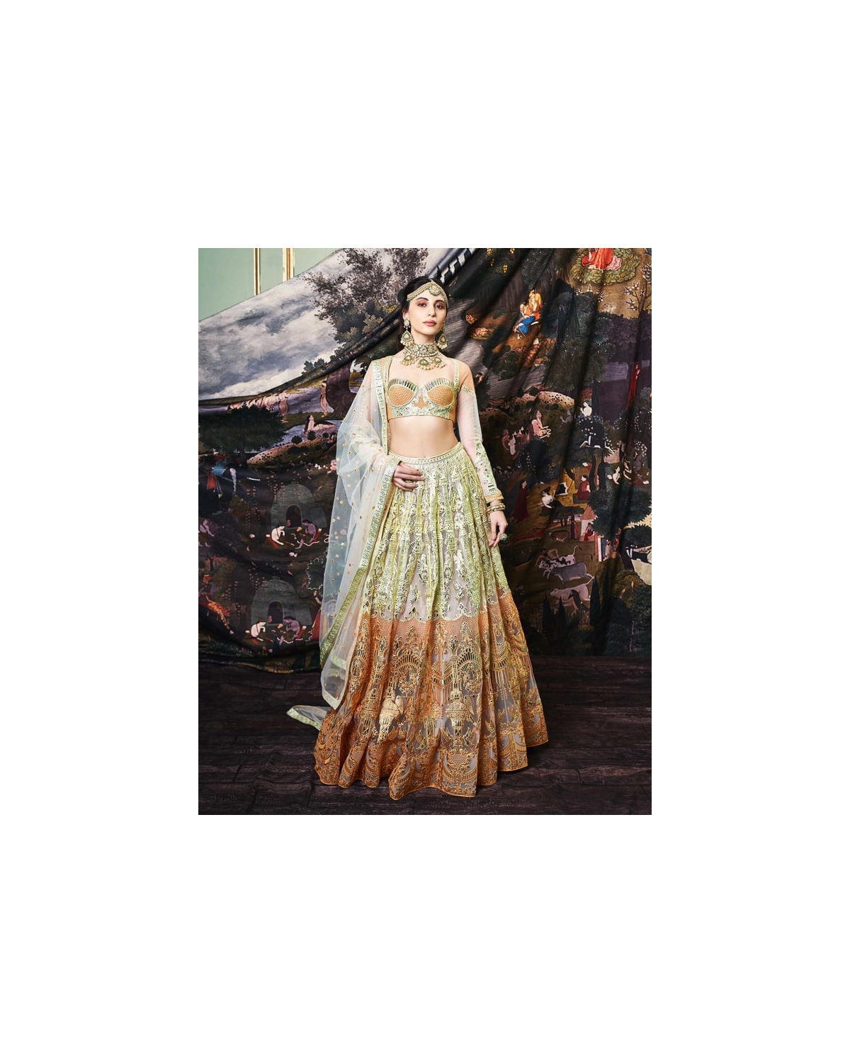 Danielle Light Beige-based, Tulle Lehenga Set