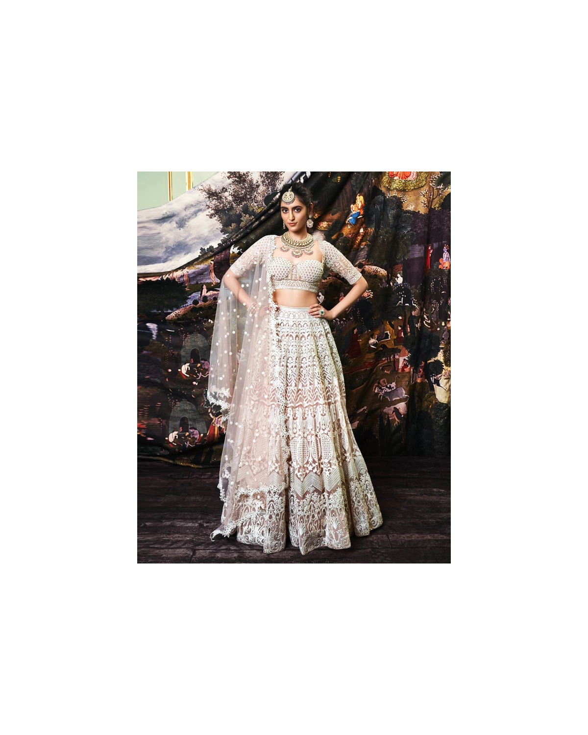 Leia Old Rose, Golden Foil Work Lehenga Set
