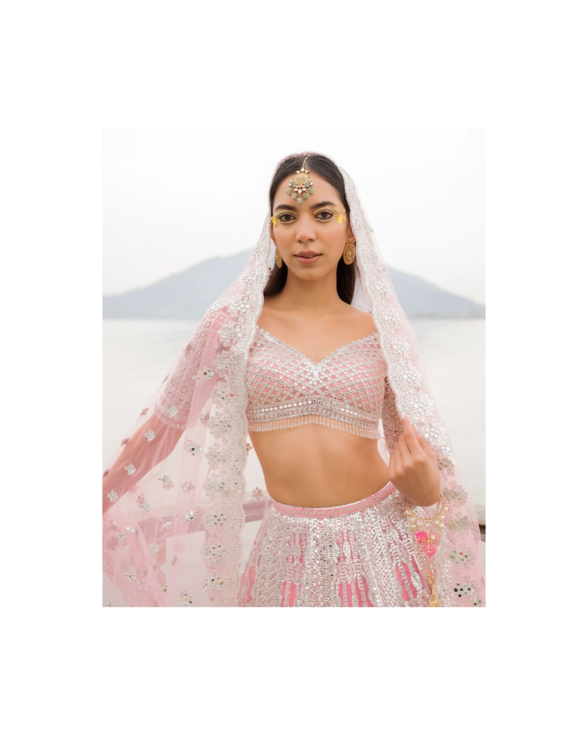 Anaya Conch Shell Pink Lehenga Set With Chrome Applique