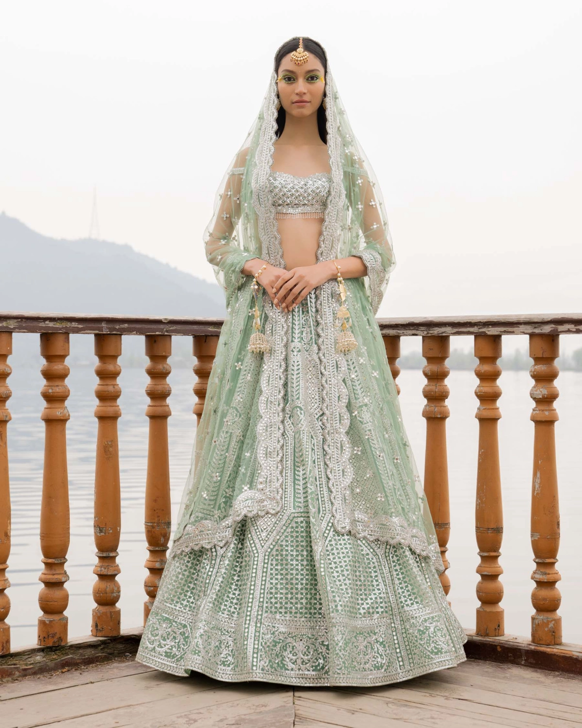 Amber Pastel Green Lehenga Set With Chrome Applique