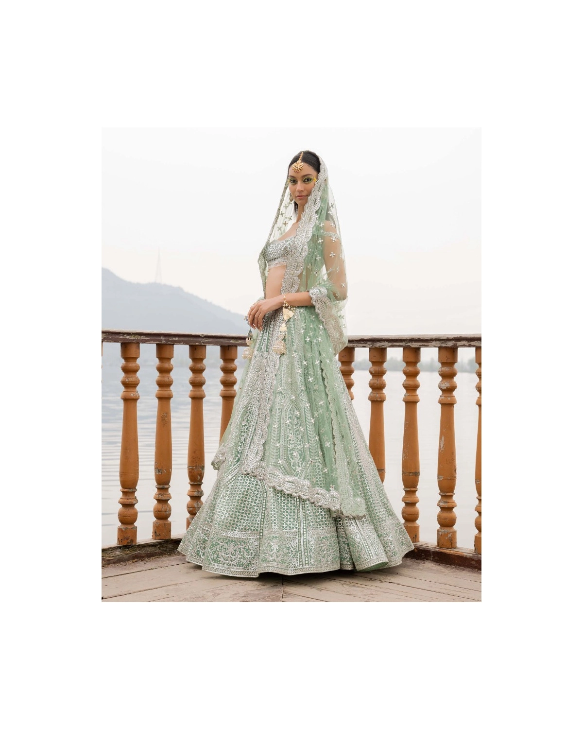 Amber Pastel Green Lehenga Set With Chrome Applique