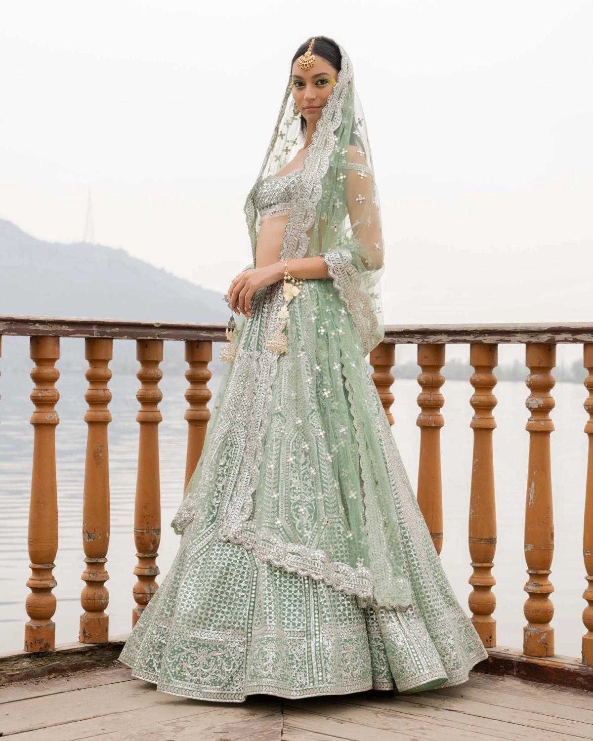 Amber Pastel Green Lehenga Set With Chrome Applique