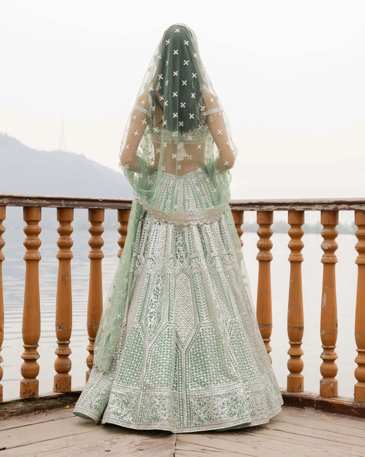 Amber Pastel Green Lehenga Set With Chrome Applique