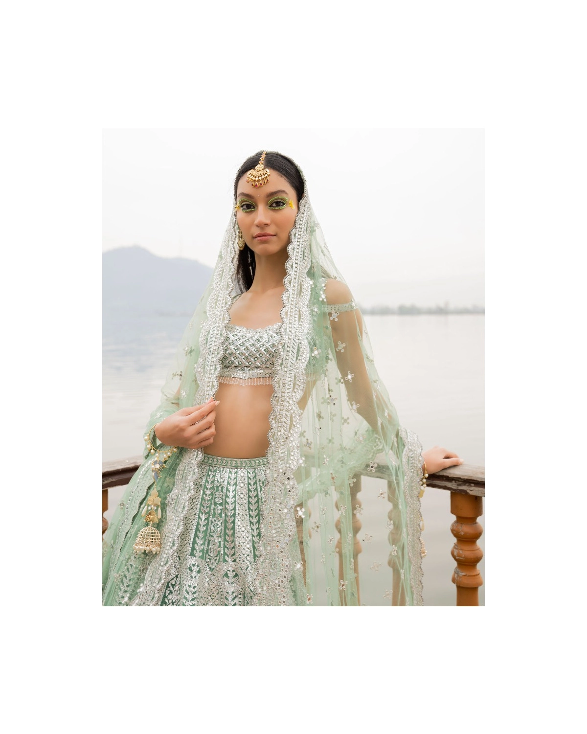 Amber Pastel Green Lehenga Set With Chrome Applique