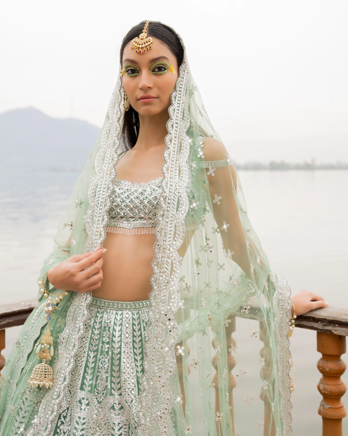 Amber Pastel Green Lehenga Set With Chrome Applique