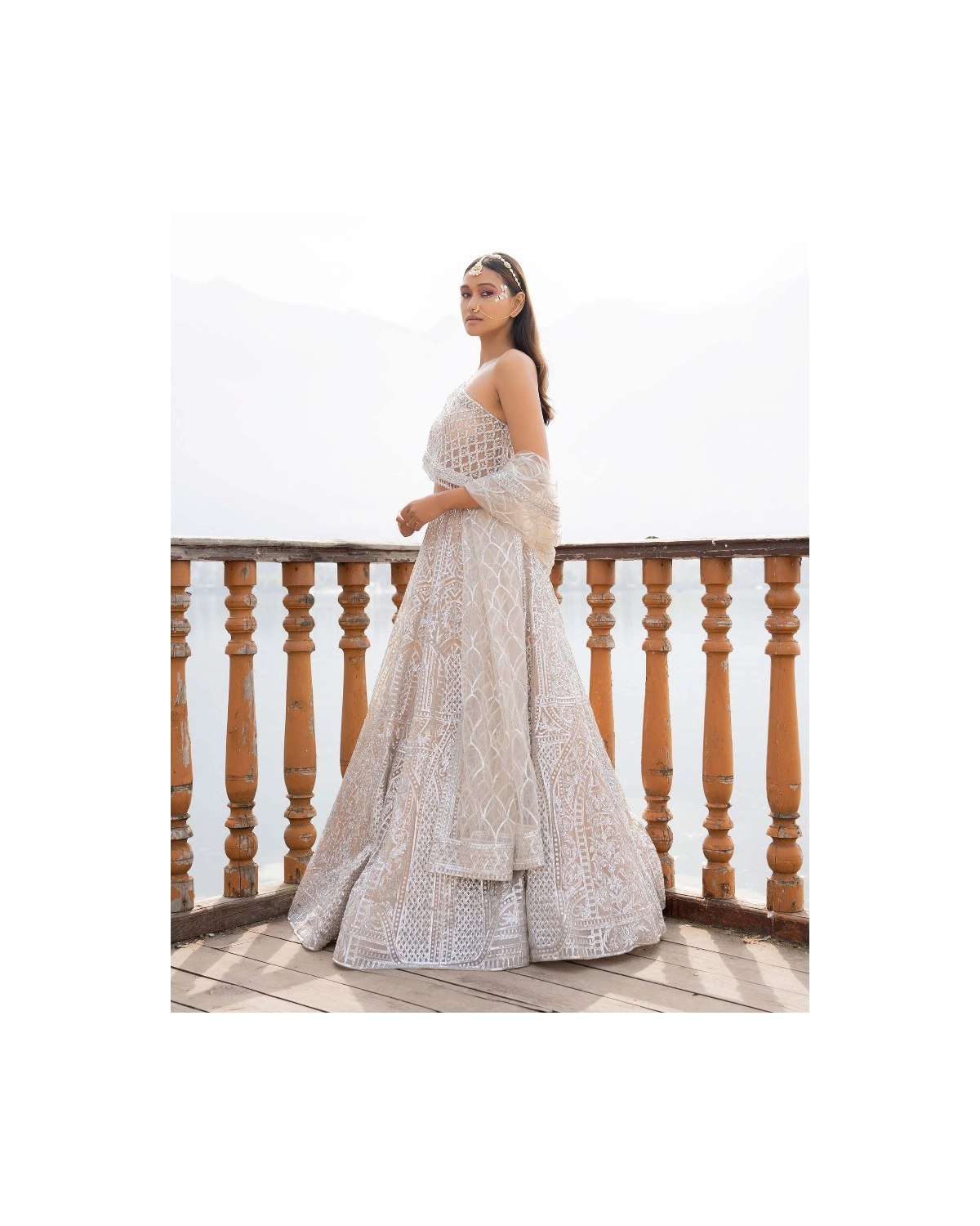 Amaari Light Peach Lehenga Set With Architectural Motifs