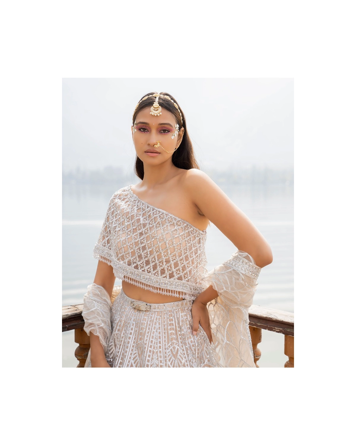 Amaari Light Peach Lehenga Set With Architectural Motifs