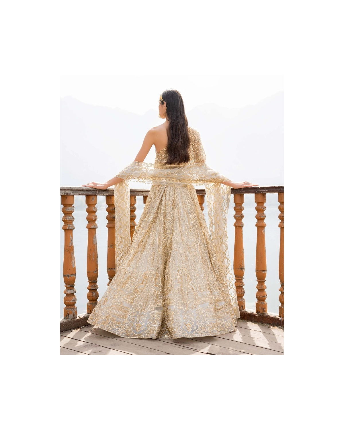 Amia Light Sage Green Lehenga Set With Golden Chrome Applique