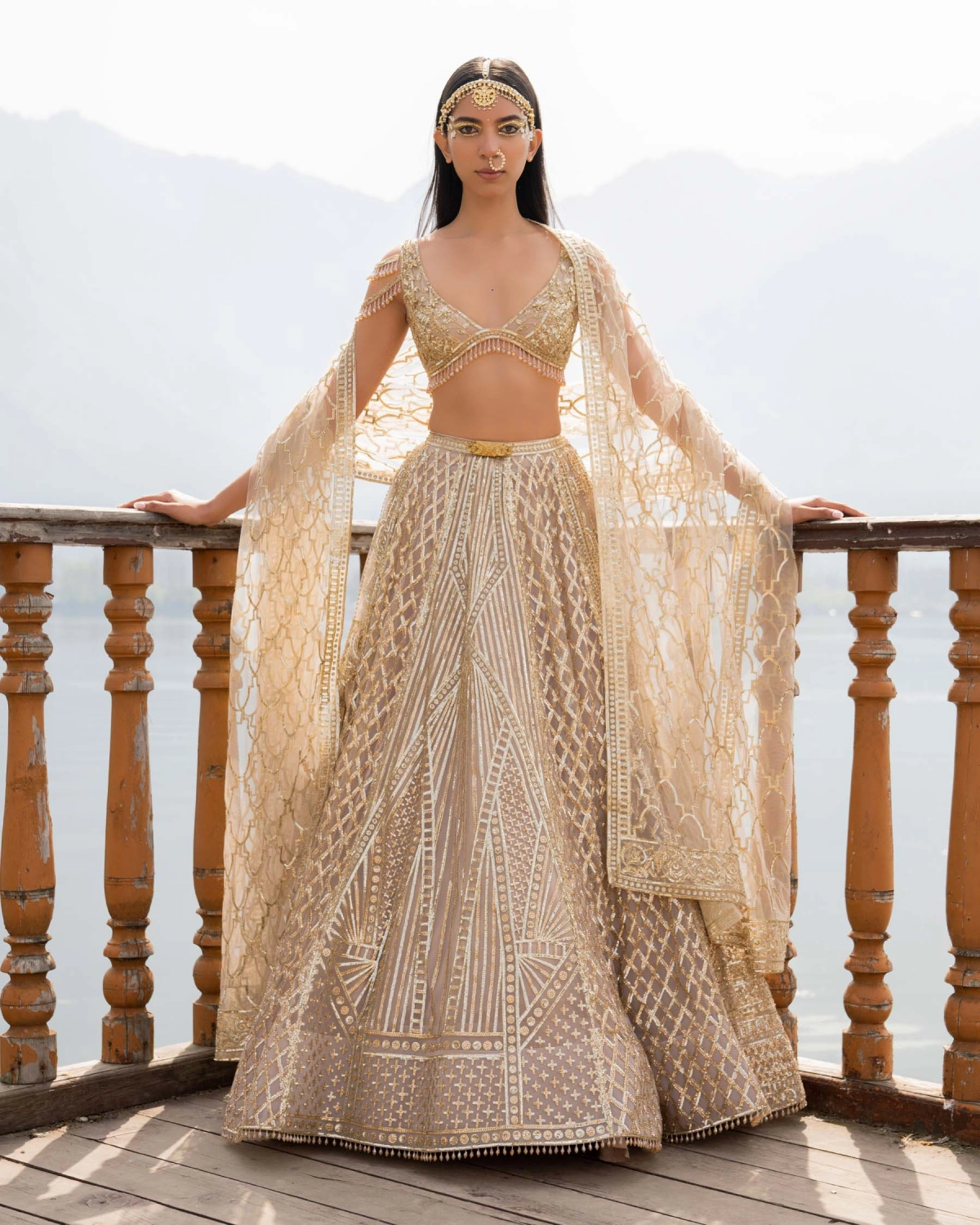 Ally Light Beige Lehenga Set With Geometric Motifs
