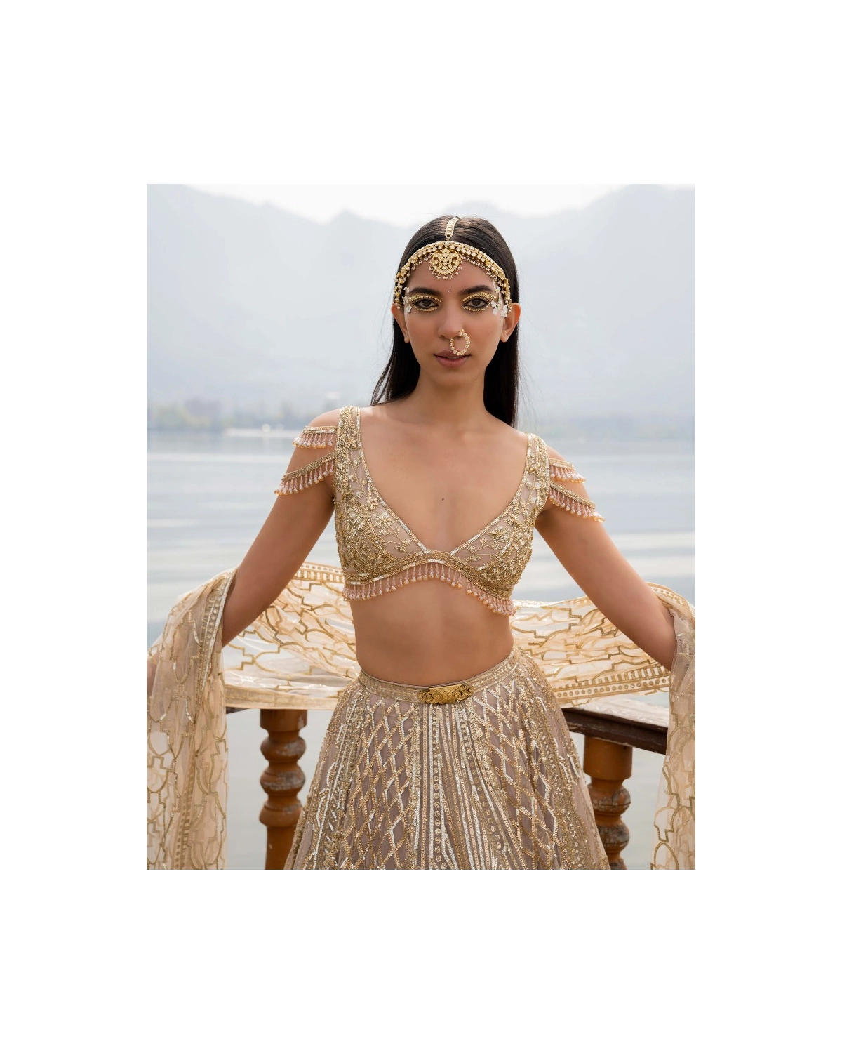 Ally Light Beige Lehenga Set With Geometric Motifs
