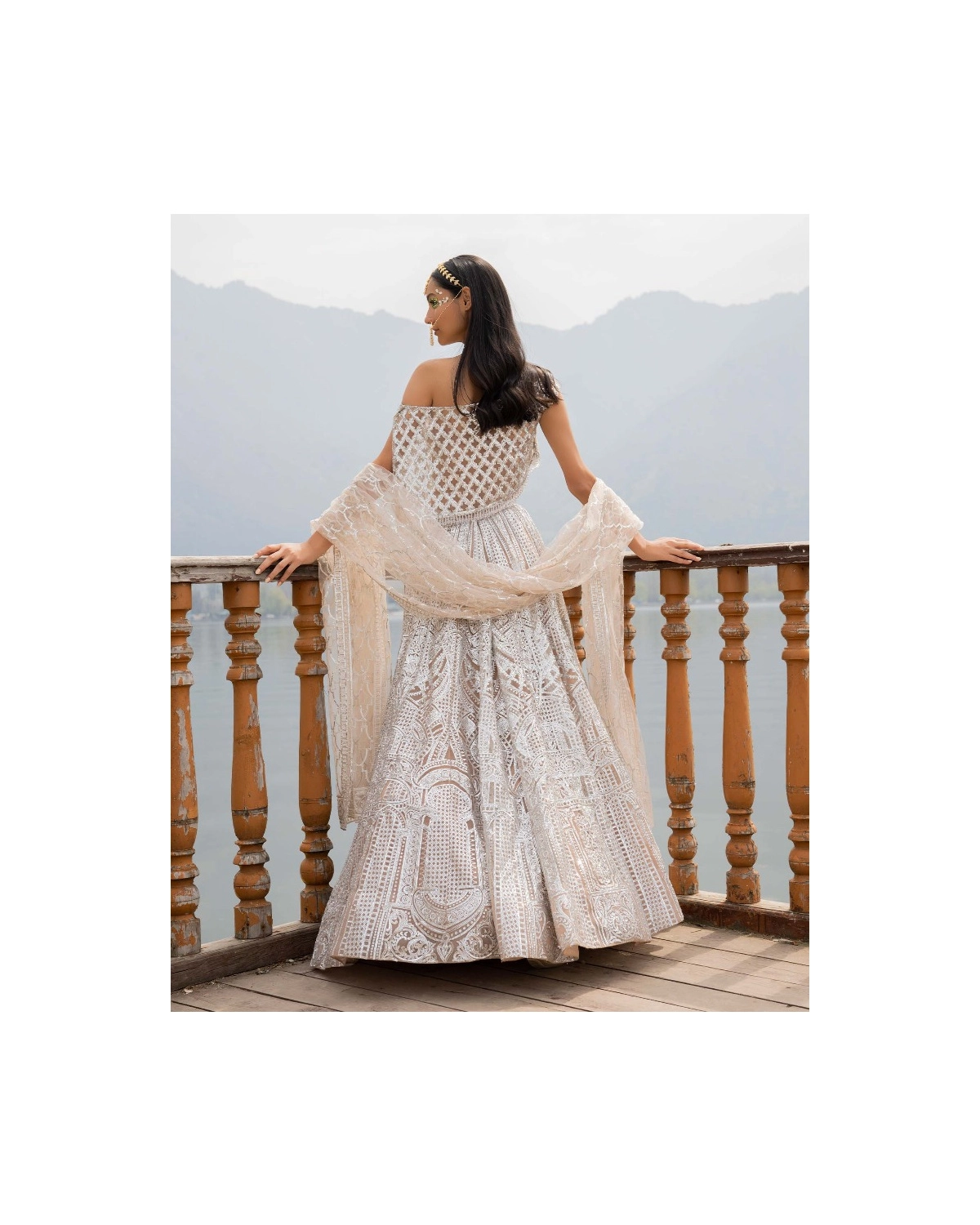 Alison Light Beige Lehenga Set With Crystal Embellishments