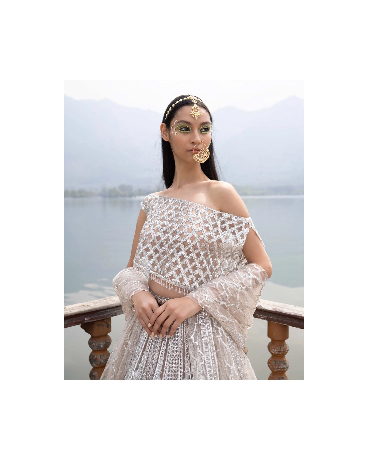 Alison Light Beige Lehenga Set With Crystal Embellishments