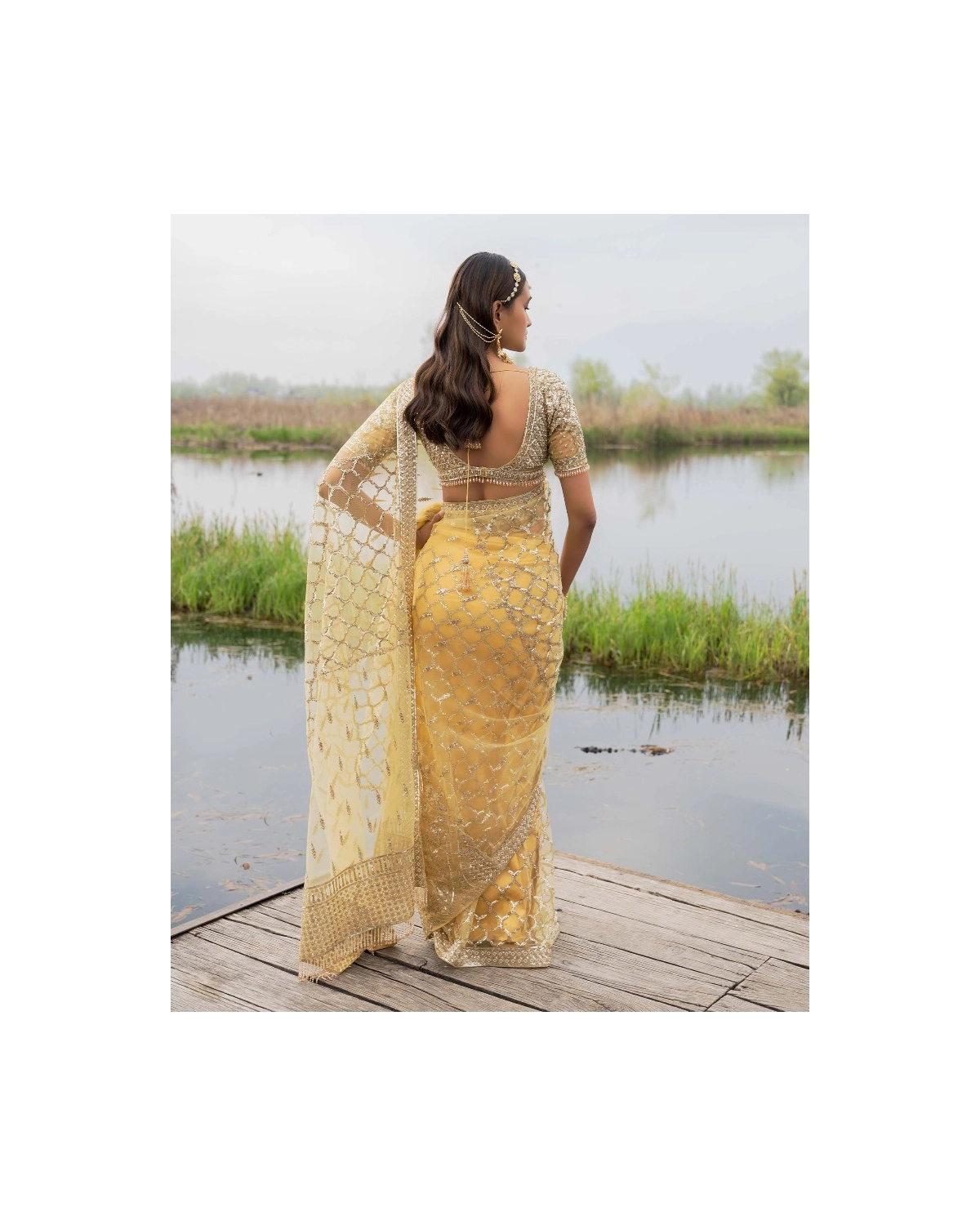 Colette Sunshine Yellow Printed Chrome Appliqué Saree with Crystal & Sequin Work