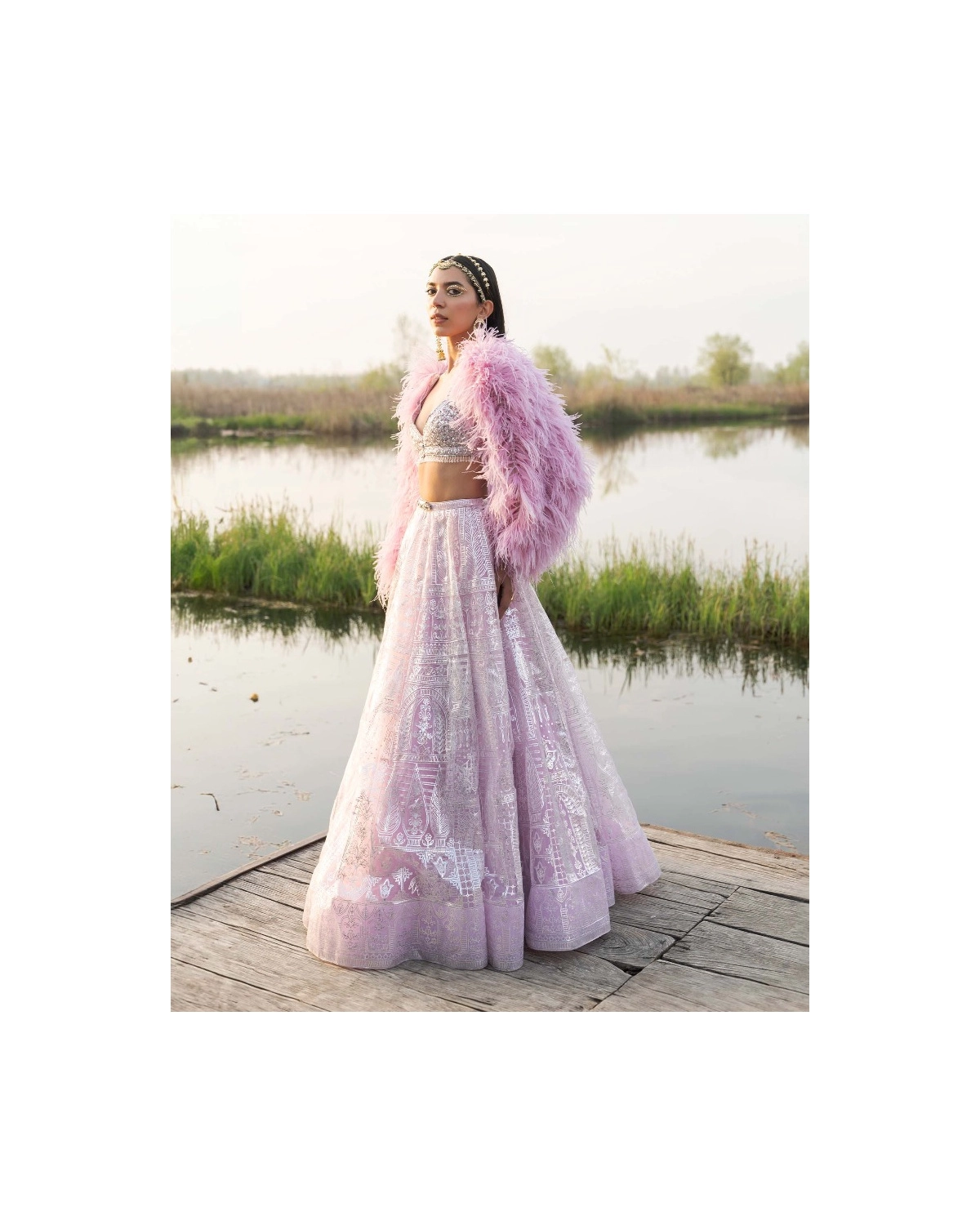Ailana Pink Mist Lehenga Set With Chrome Applique