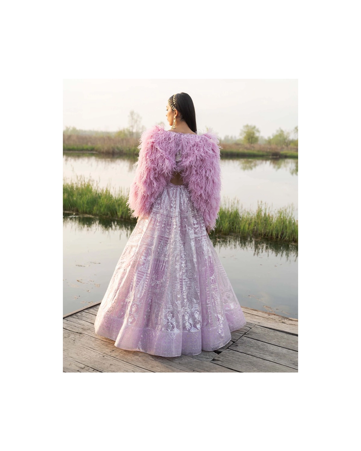 Ailana Pink Mist Lehenga Set With Chrome Applique