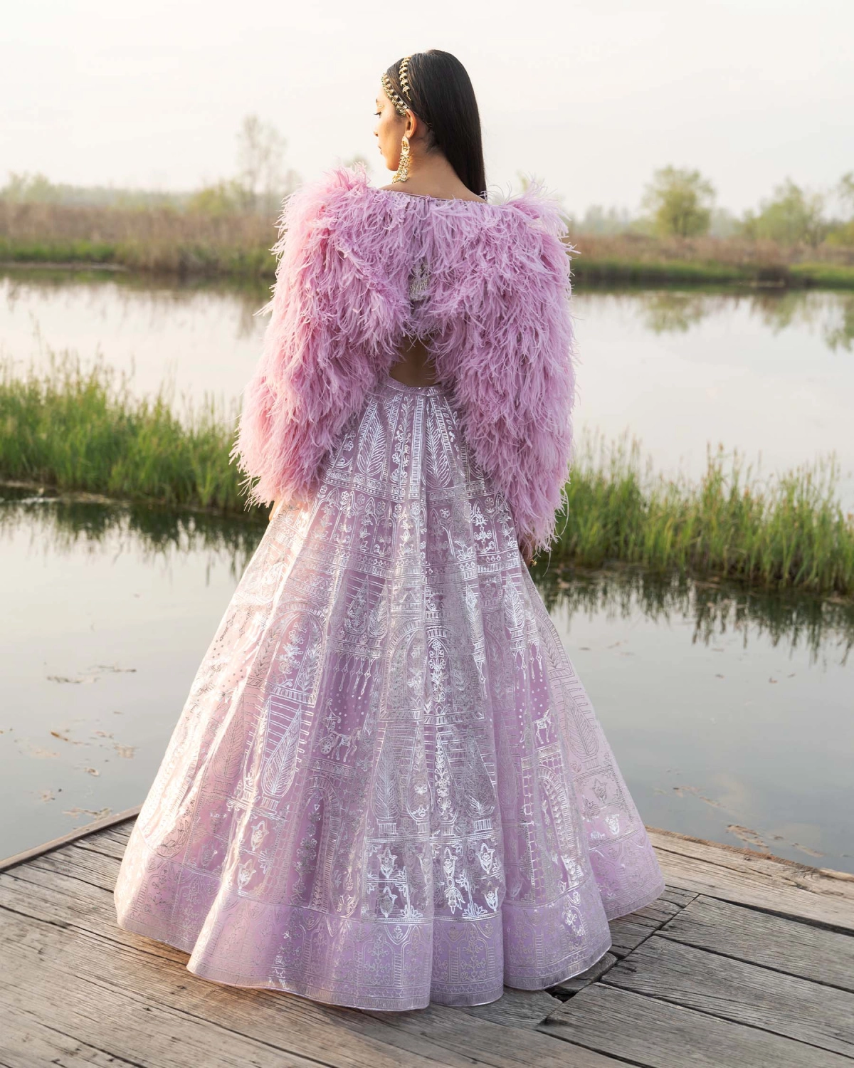 Ailana Pink Mist Lehenga Set With Chrome Applique