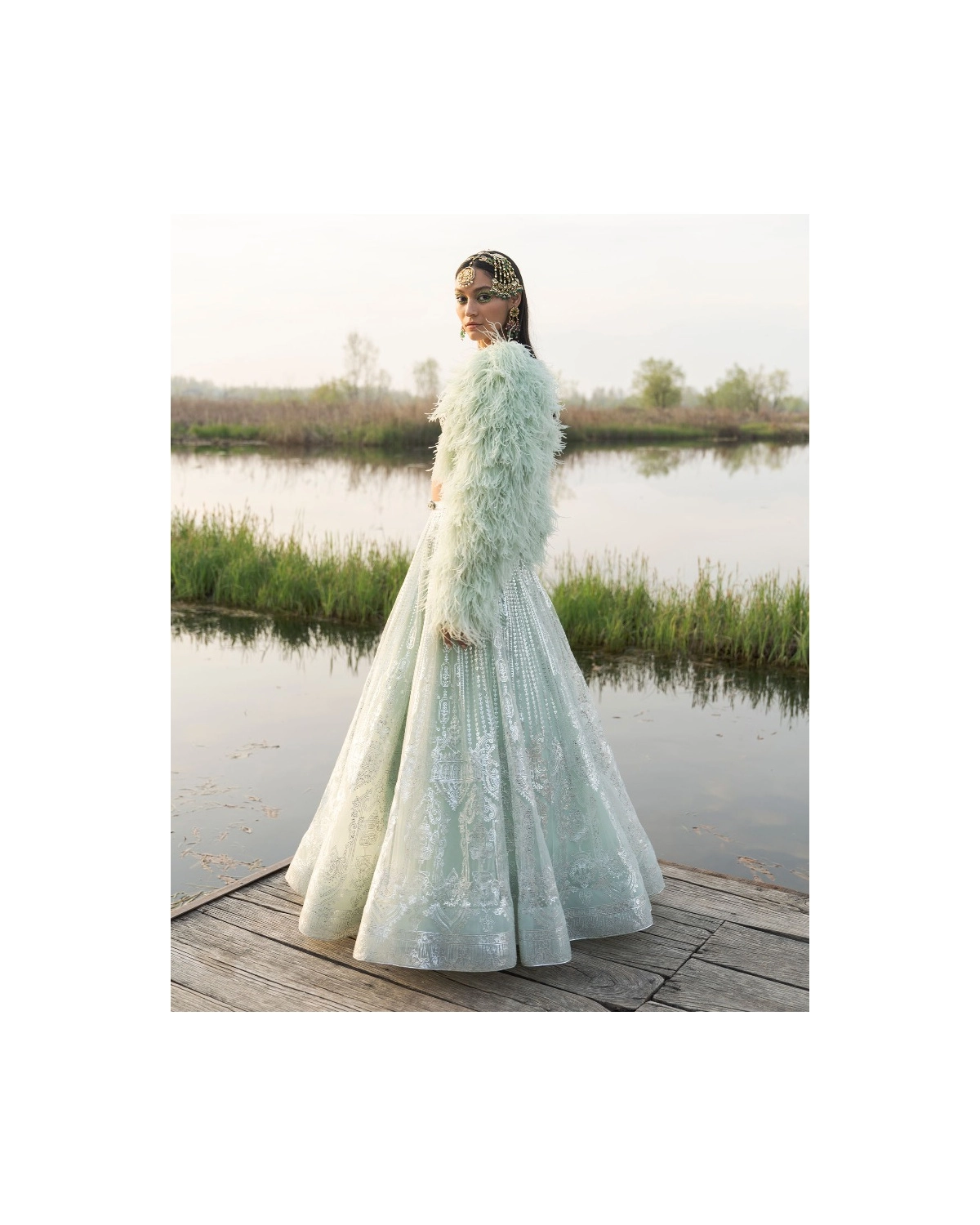 Aiyana Peppermint Green Lehenga Set With Sequins And Tassels