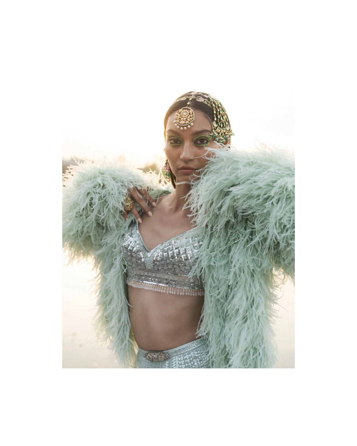 Aiyana Peppermint Green Lehenga Set With Sequins And Tassels