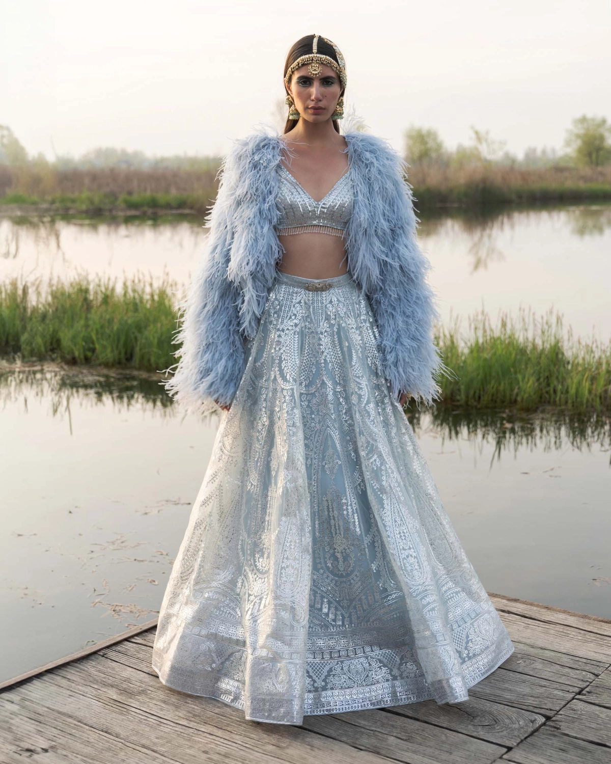 Ainsley Baby Blue Lehenga Set With Traditional Motifs