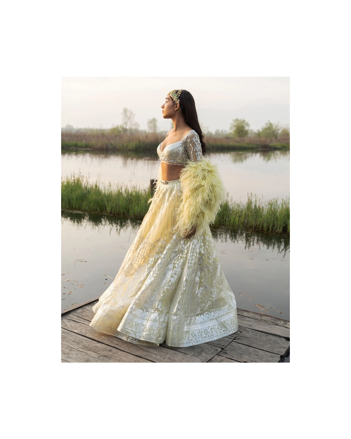Adelaide Yellow Iris Lehenga Set With Half-sleeved Embroidered