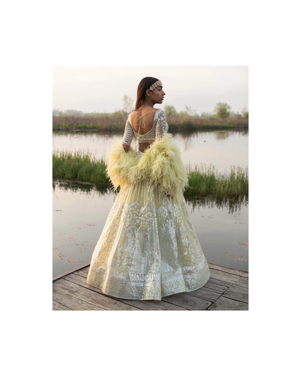 Adelaide Yellow Iris Lehenga Set With Half-sleeved Embroidered