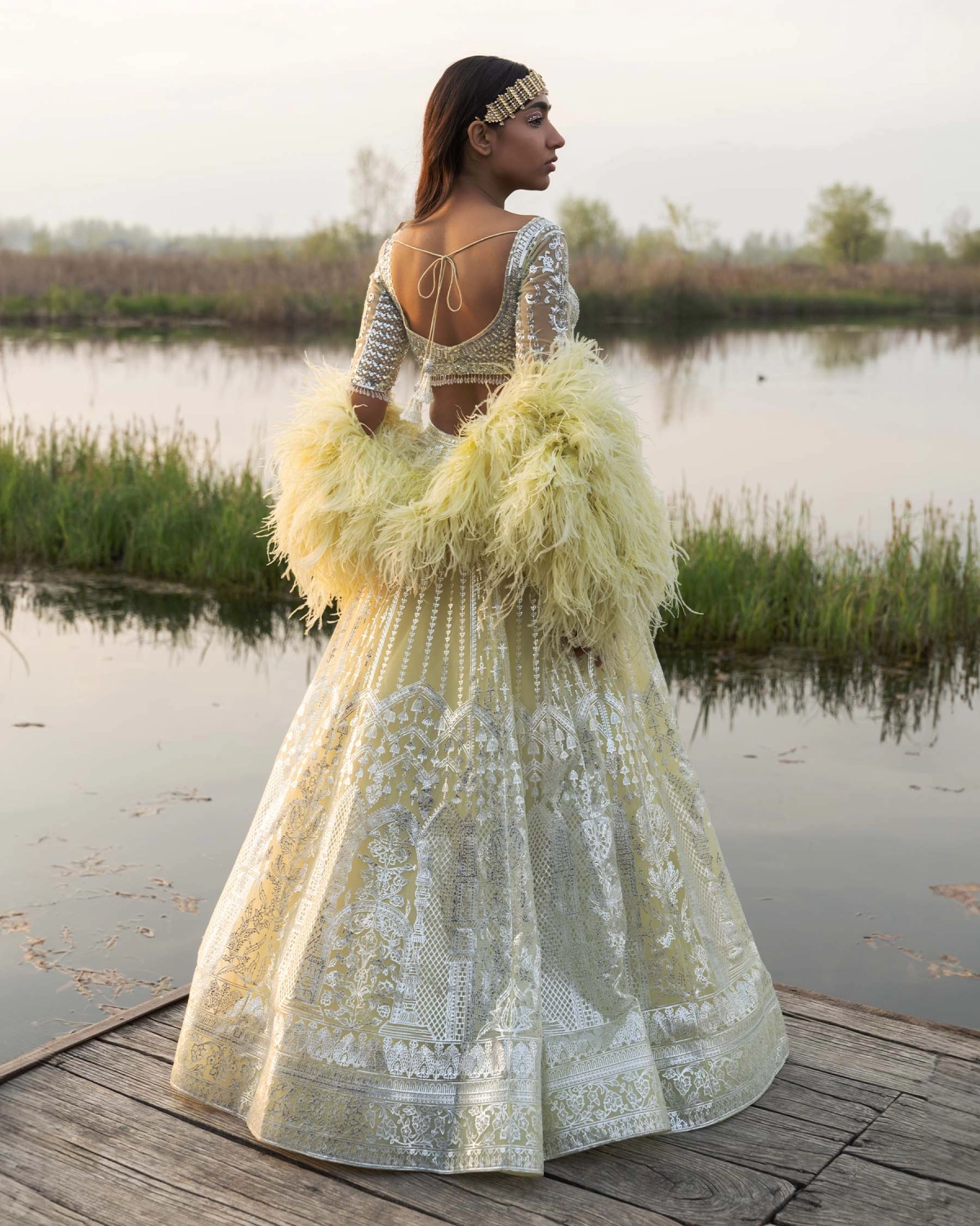 Adelaide Yellow Iris Lehenga Set With Half-sleeved Embroidered