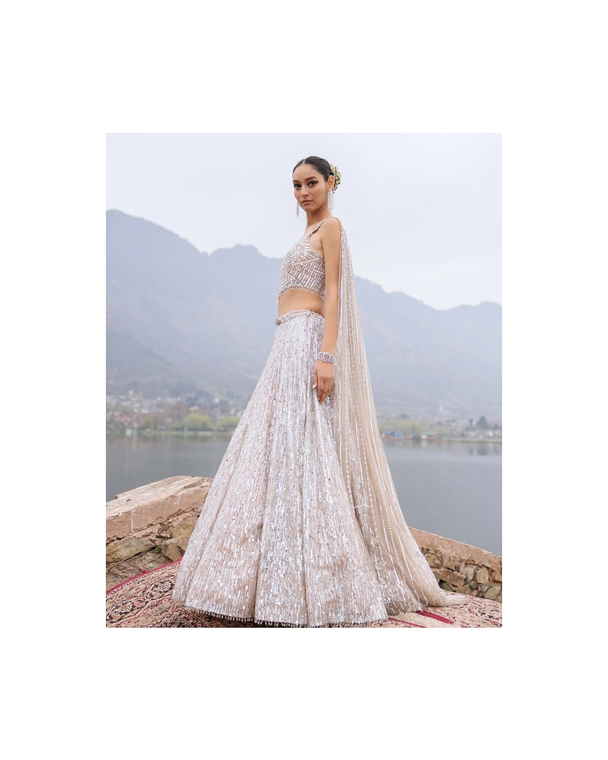 Edith Silver Lehenga Set With Sequins And Swarovski Stones