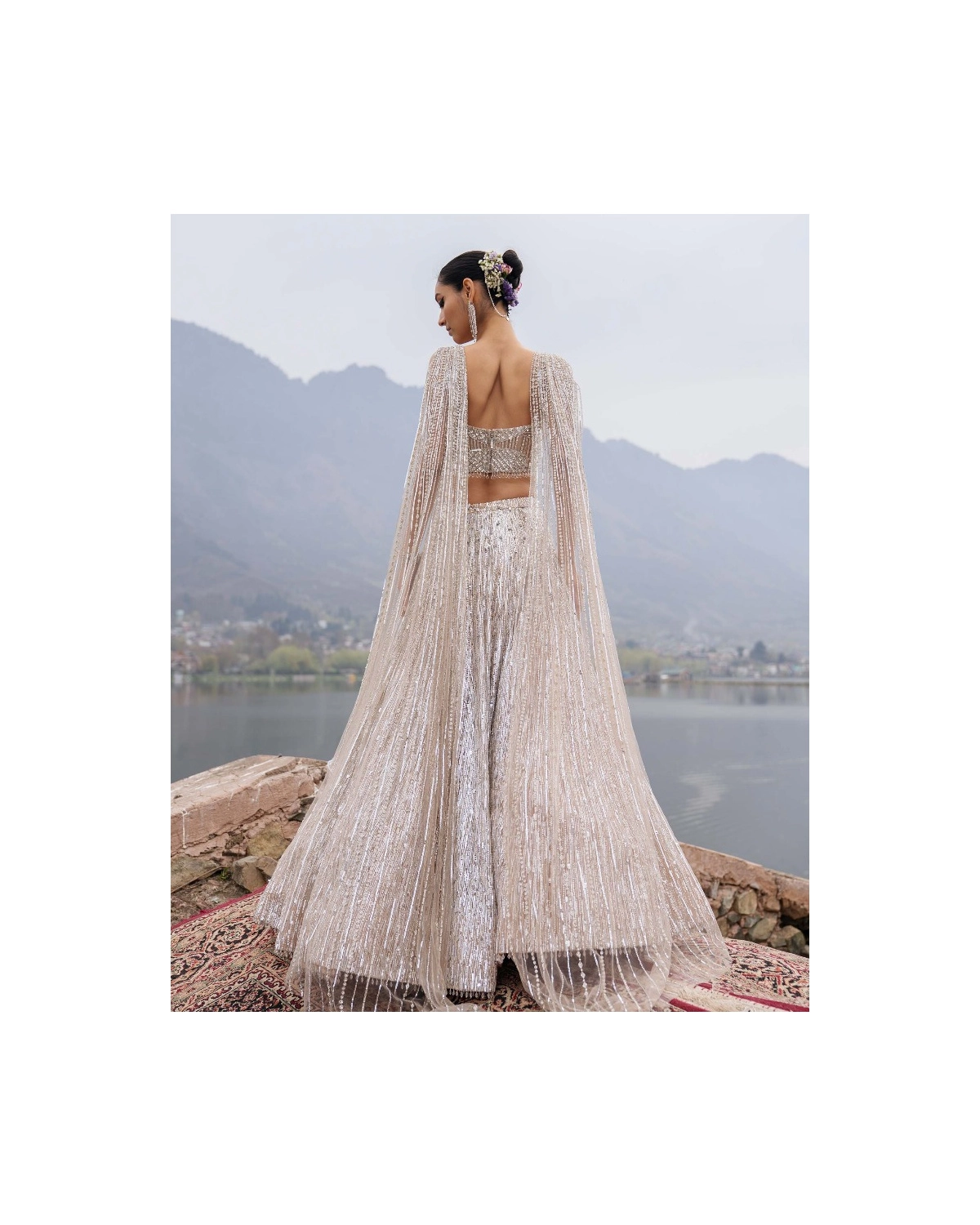 Edith Silver Lehenga Set With Sequins And Swarovski Stones