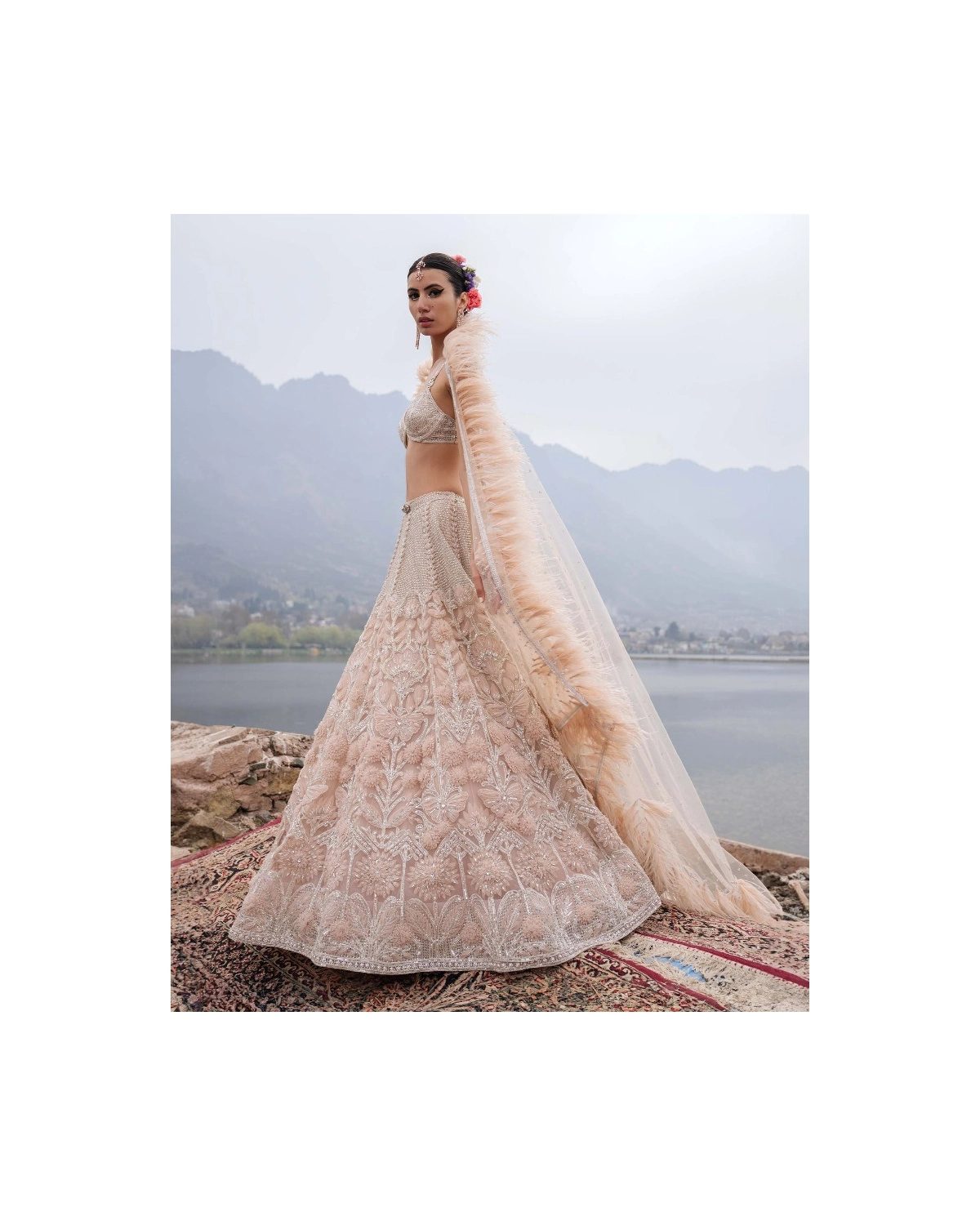 Dayana Light Peach Lehenga Set With Floral Motifs