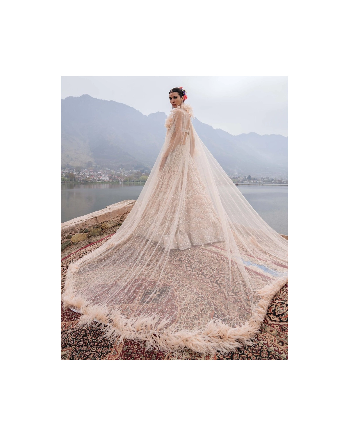 Dayana Light Peach Lehenga Set With Floral Motifs