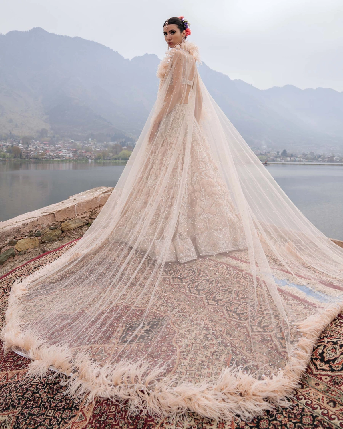 Dayana Light Peach Lehenga Set With Floral Motifs