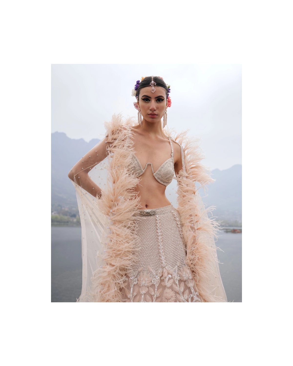 Dayana Light Peach Lehenga Set With Floral Motifs