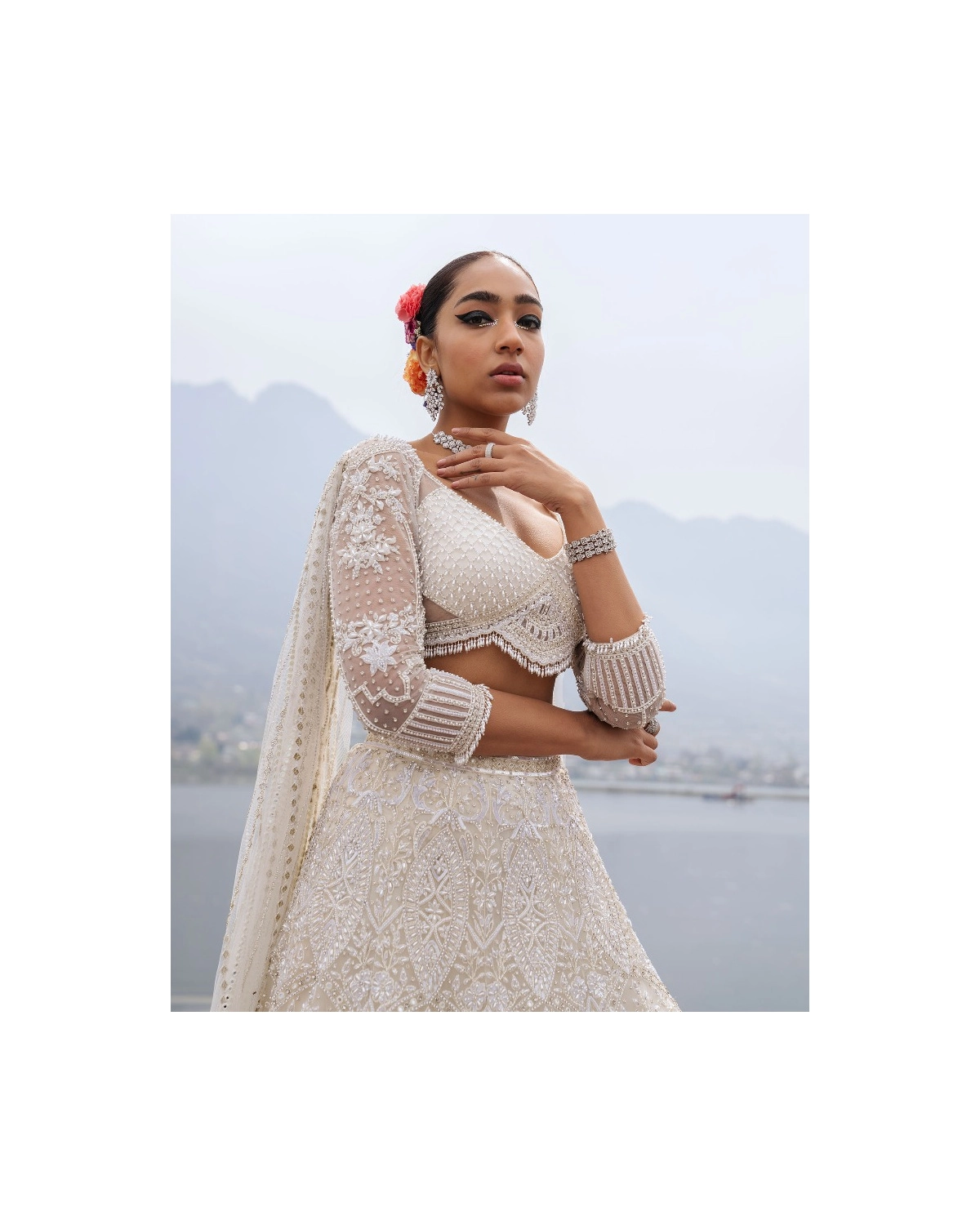 Cordelia Ivory Lehenga Set With Pearl And Crystal Details