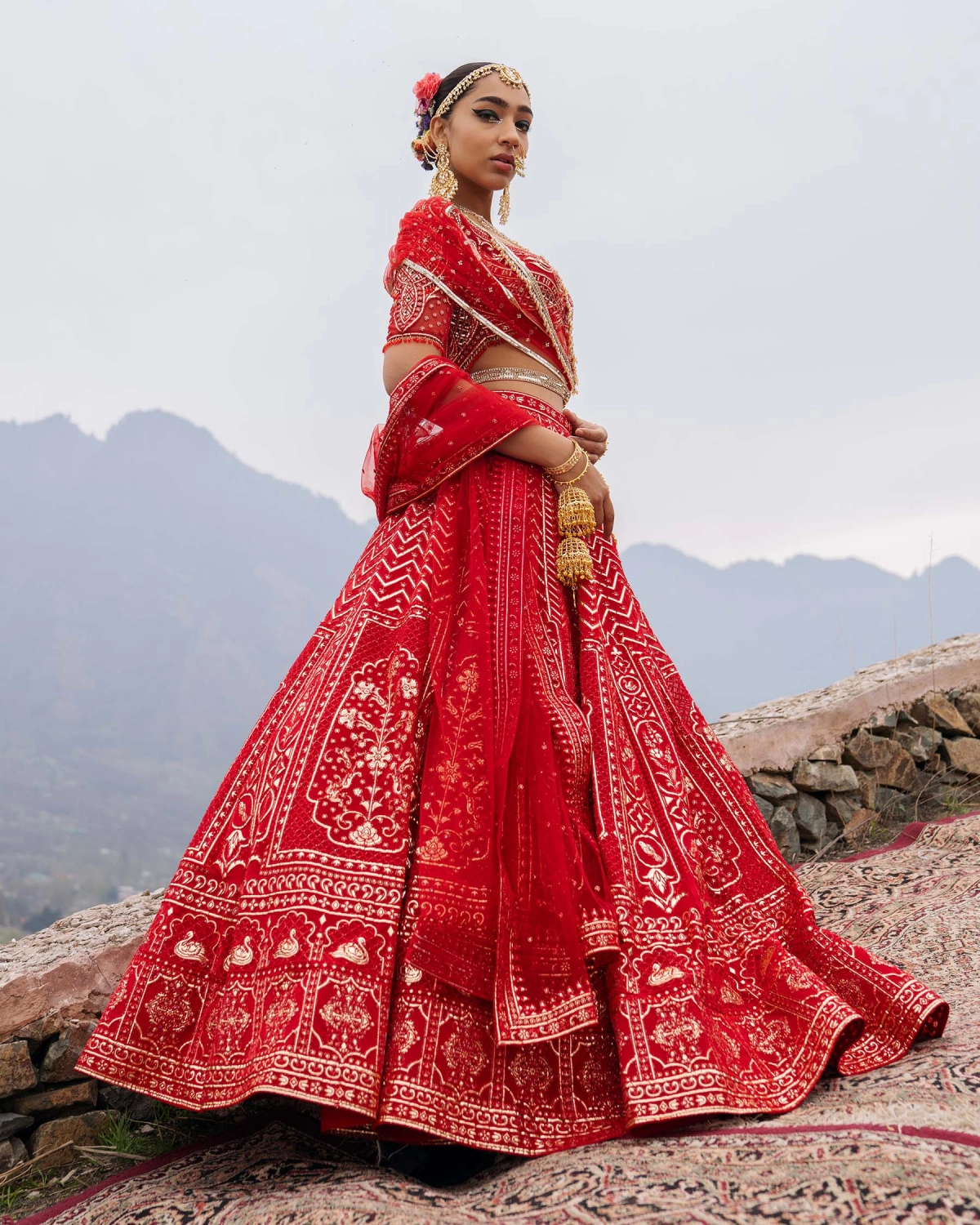 Emerie Faded Peach-based, Silver Lehenga Set With Intricate Threadwork