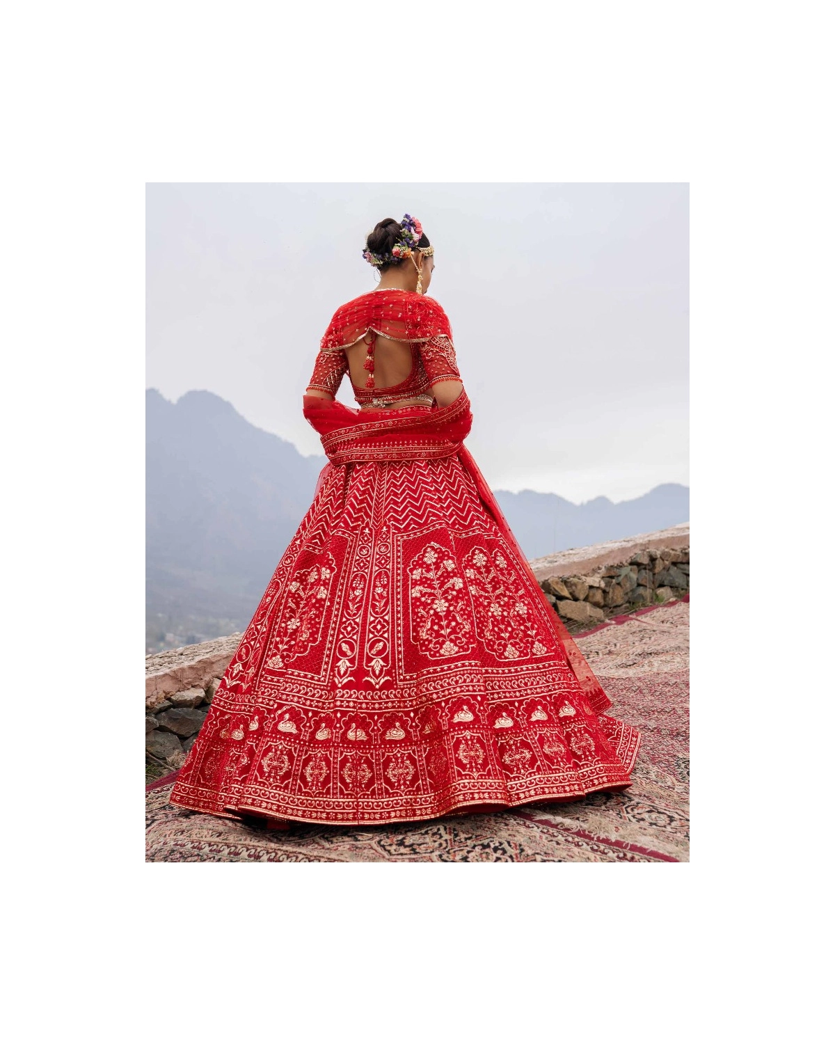 Emerie Faded Peach-based, Silver Lehenga Set With Intricate Threadwork