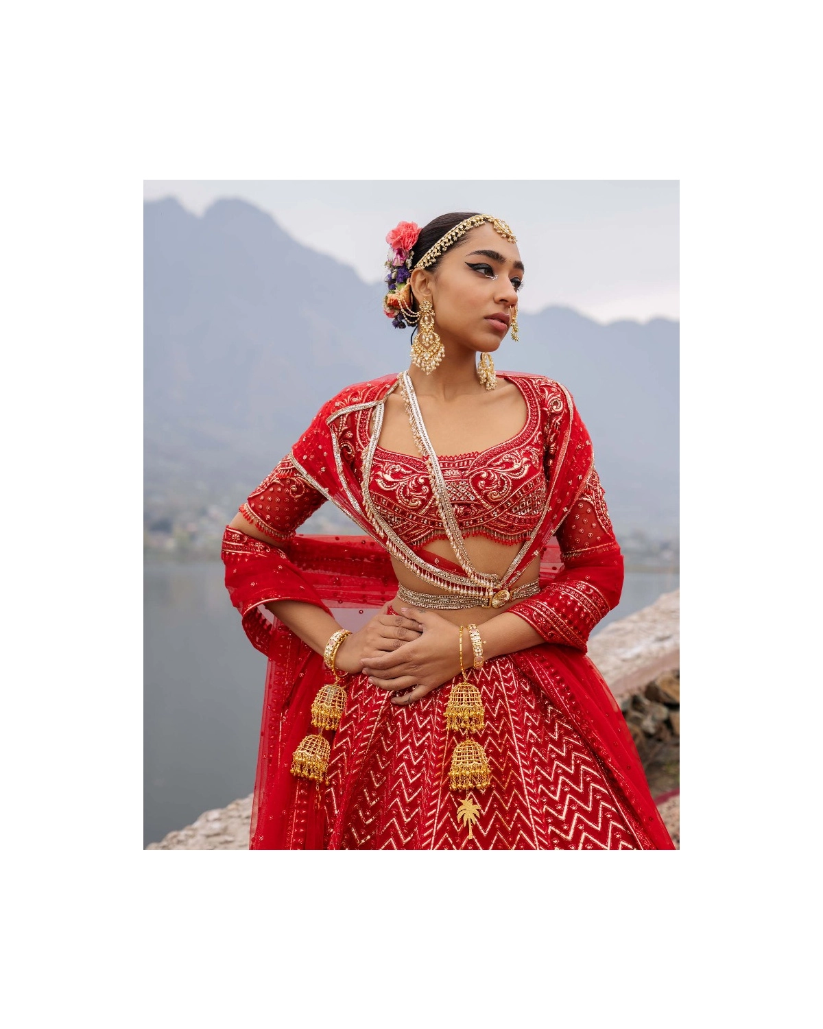 Emerie Faded Peach-based, Silver Lehenga Set With Intricate Threadwork