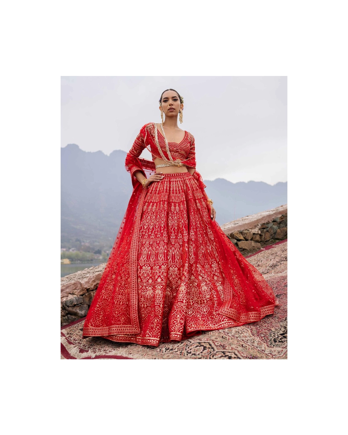 Ember Red Lehenga Set With Belt Finished And Tassels Detailing