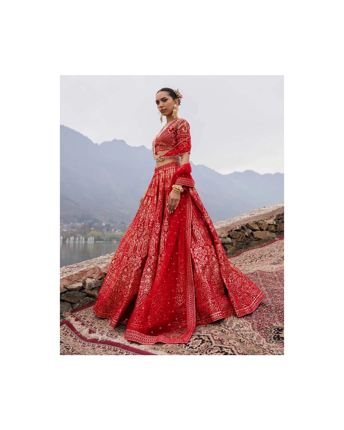 Ember Red Lehenga Set With Belt Finished And Tassels Detailing