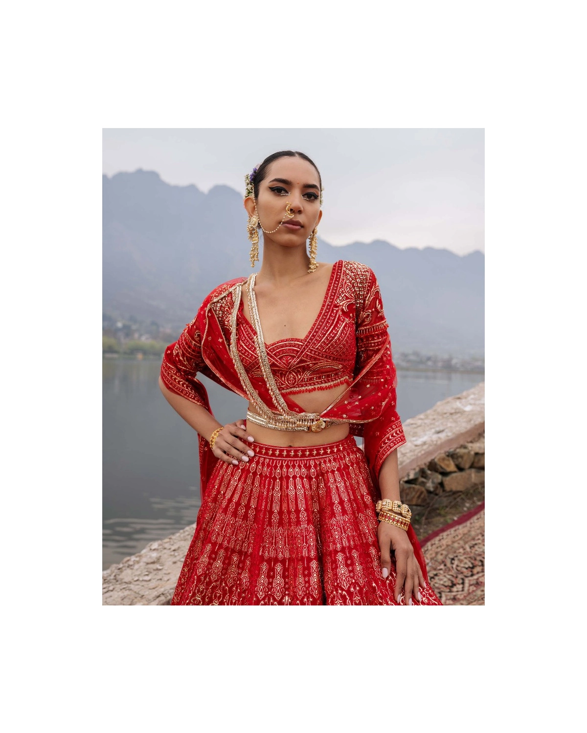 Ember Red Lehenga Set With Belt Finished And Tassels Detailing