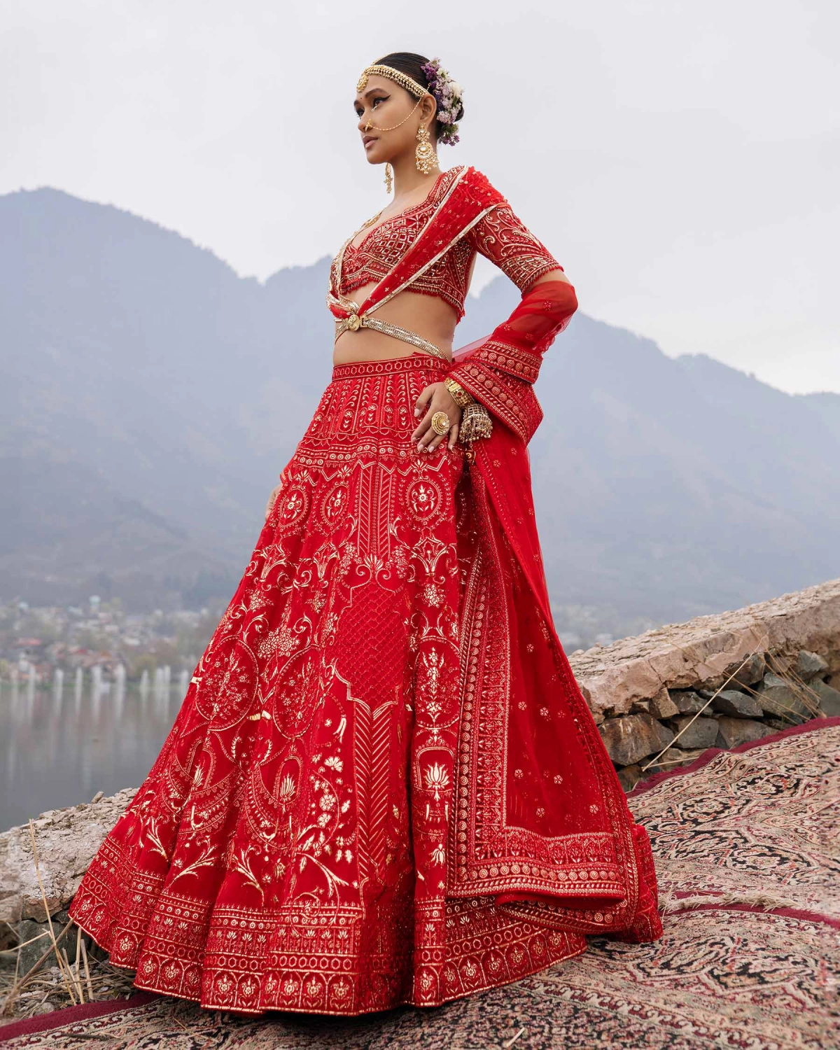 Ellison Red Lehenga Set Featuring Regal And Floral Motifs