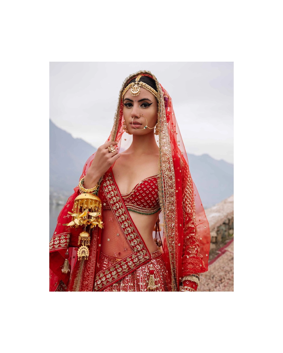 Elin Red Lehenga Set With Golden Chrome Applique