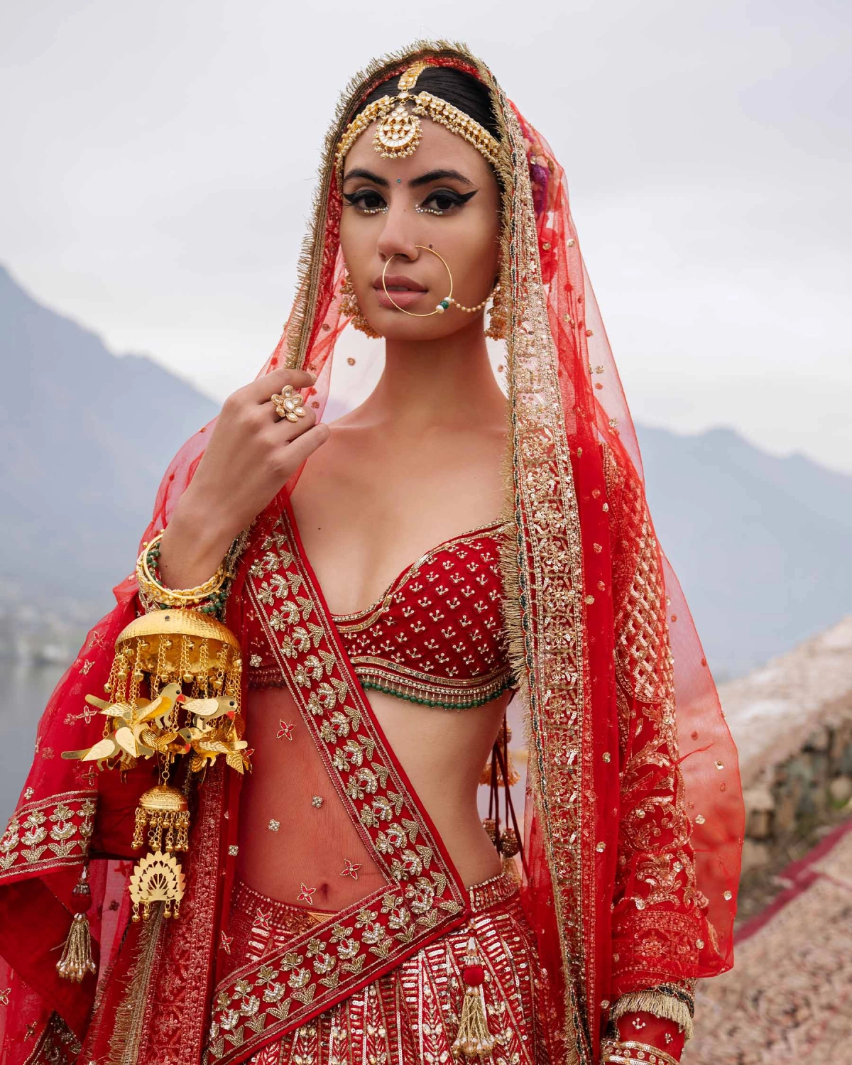 Elin Red Lehenga Set With Golden Chrome Applique