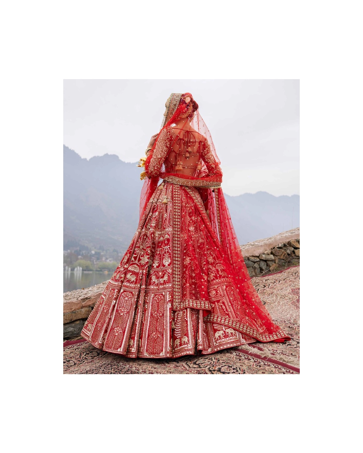 Elin Red Lehenga Set With Golden Chrome Applique