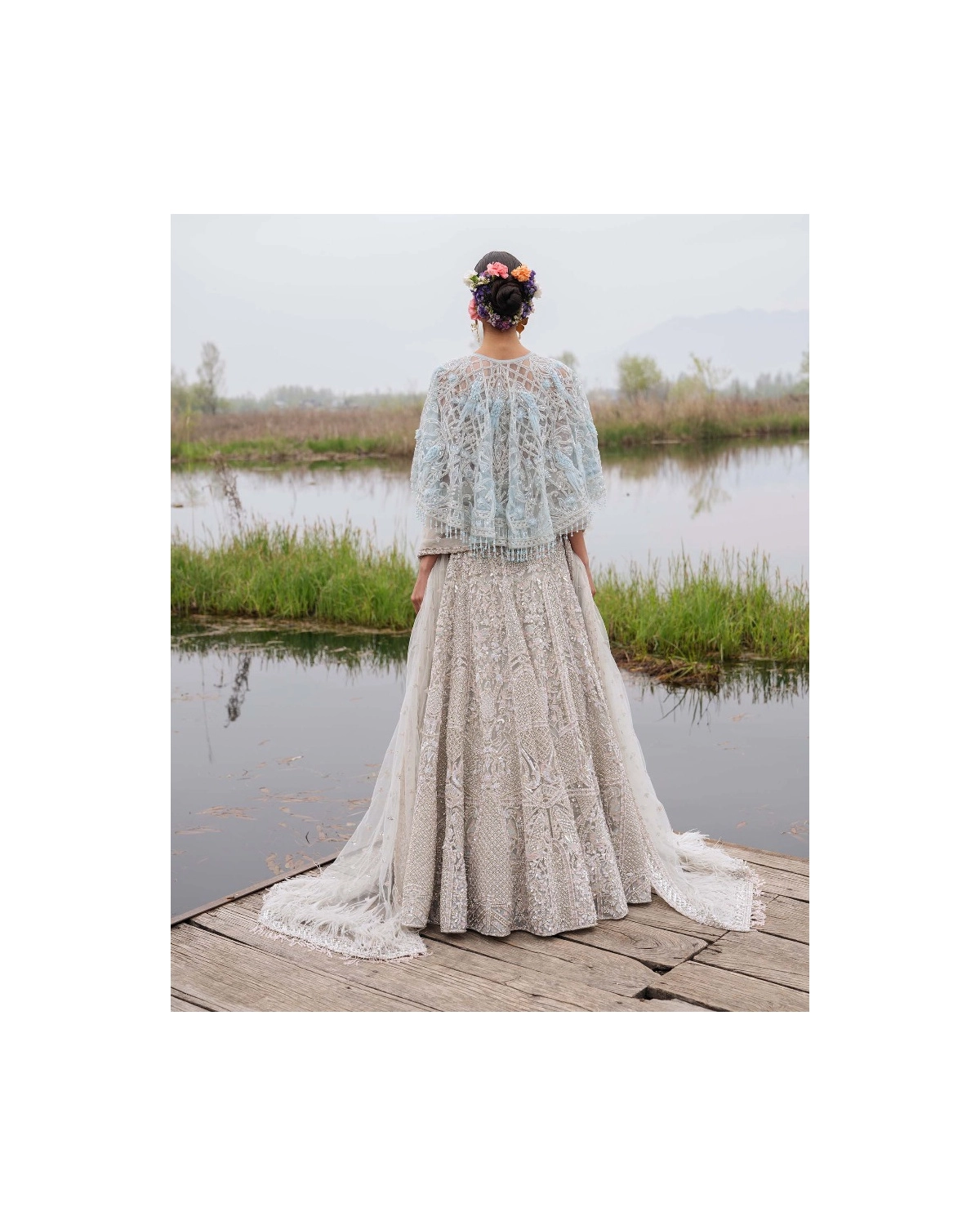 Gwendolyn Light Beige-based, Silver Lehenga Set With Half-sleeved Blouse