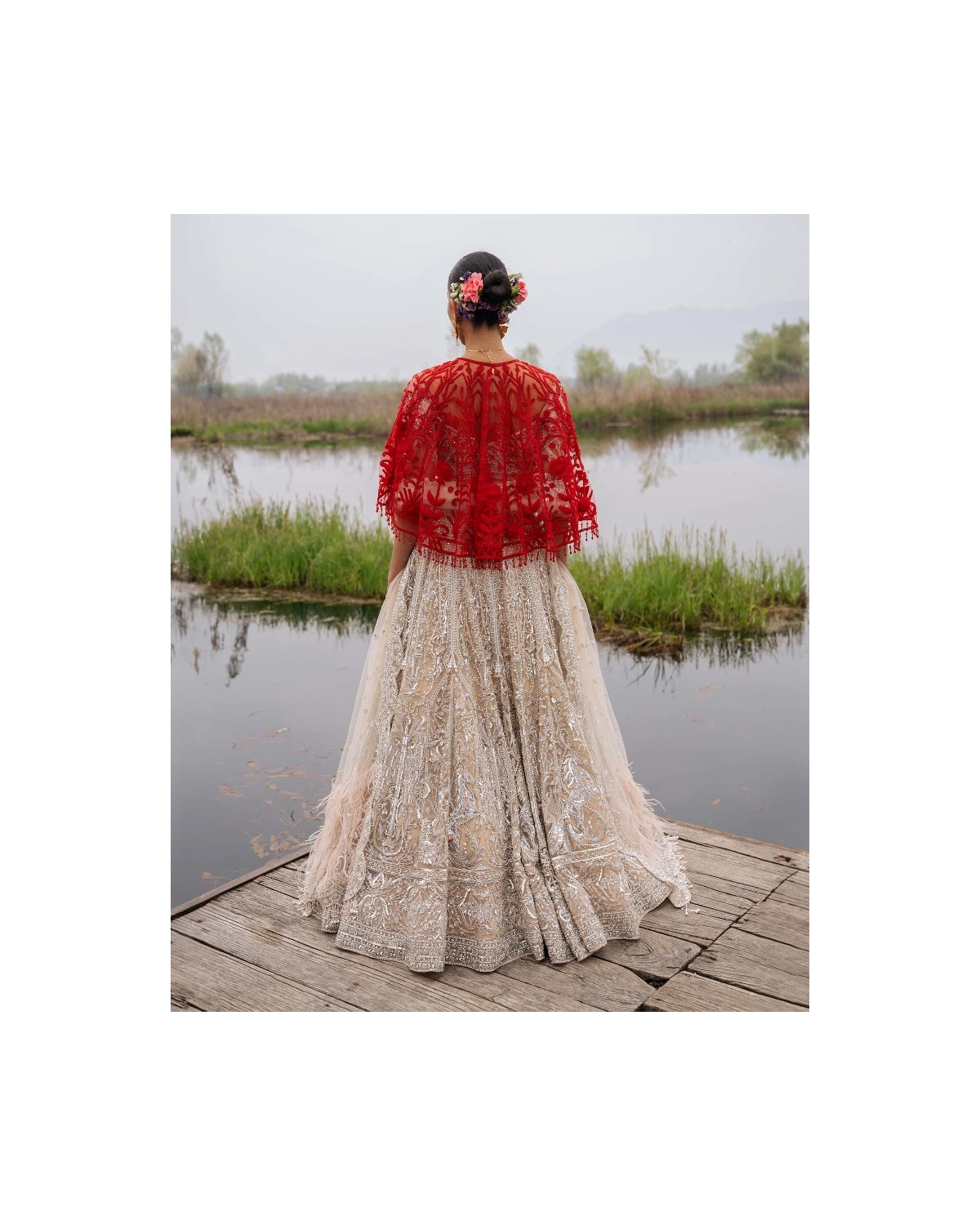 Esmerelda Beige-based, Silver Lehenga Set With Crystals And Beads