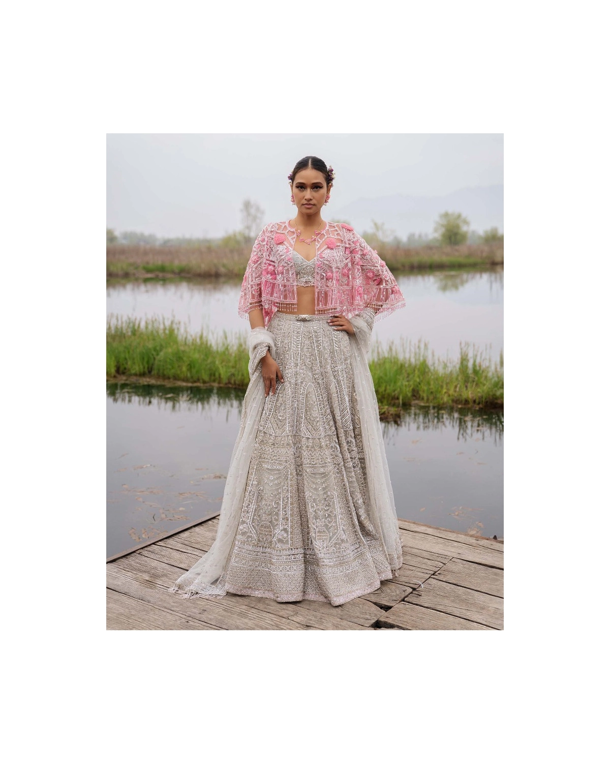 Emmaline Light Grey-based, Silver Lehenga Set With Powder Pink Sequins