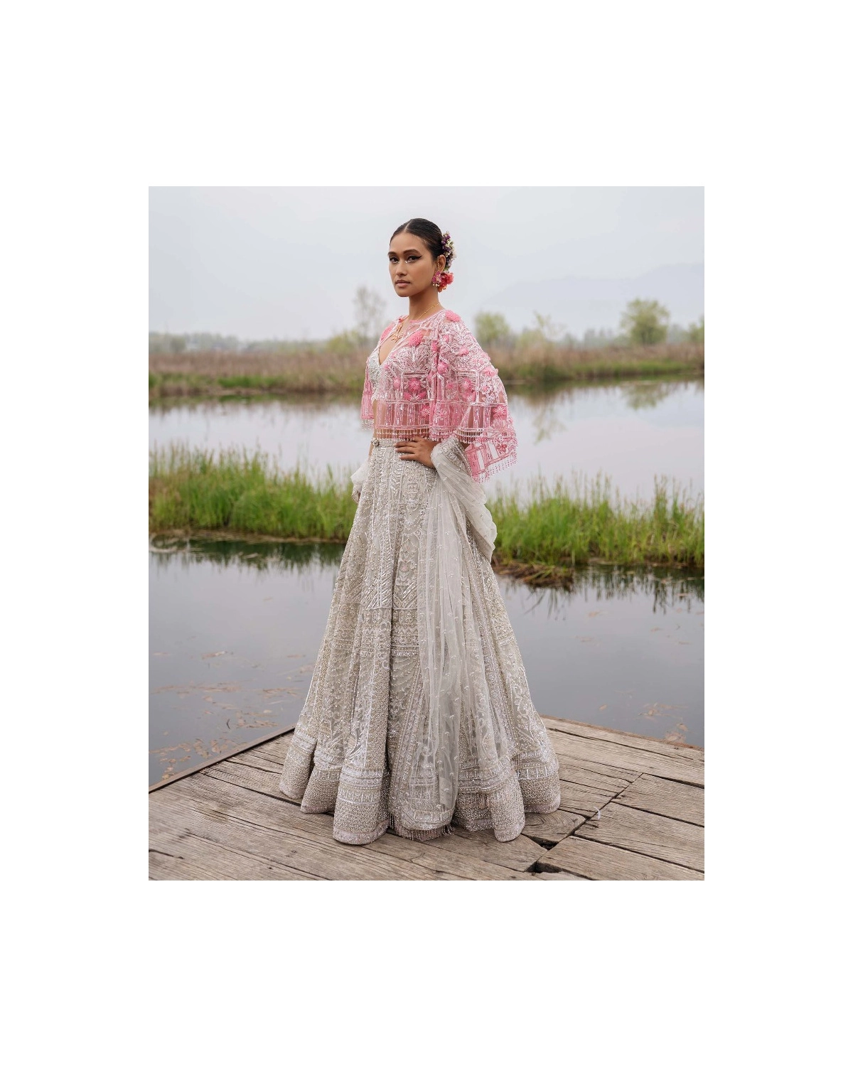 Emmaline Light Grey-based, Silver Lehenga Set With Powder Pink Sequins