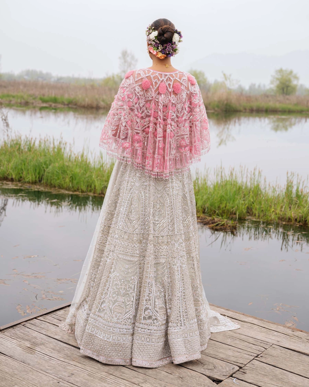 Emmaline Light Grey-based, Silver Lehenga Set With Powder Pink Sequins