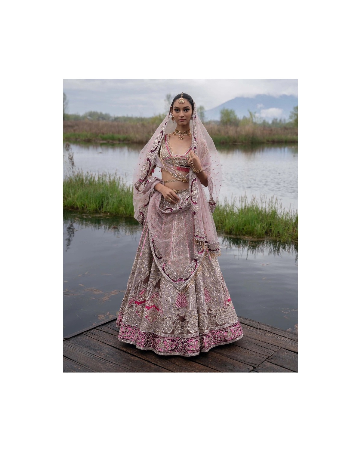 Janessa Cherry Blossom Pink-based, Multicoloured Lehenga Set